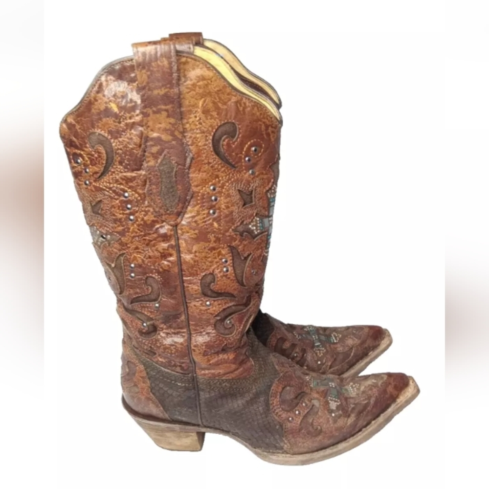 Corral Python Crystal Cross Pointed Toe Cowgirl B… - image 3